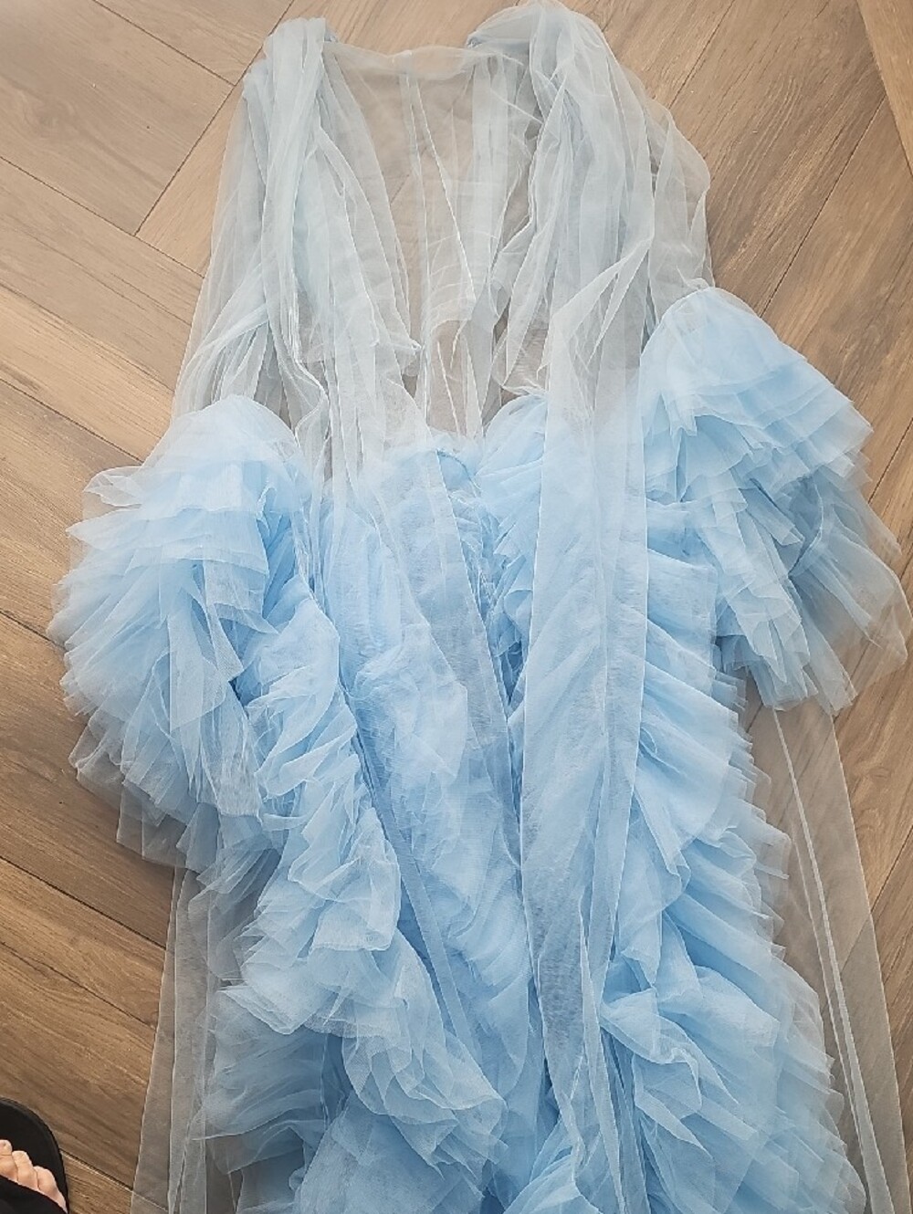 Sheer Ruffled Tulle Robe in Light Blue - Picture 2 of 5